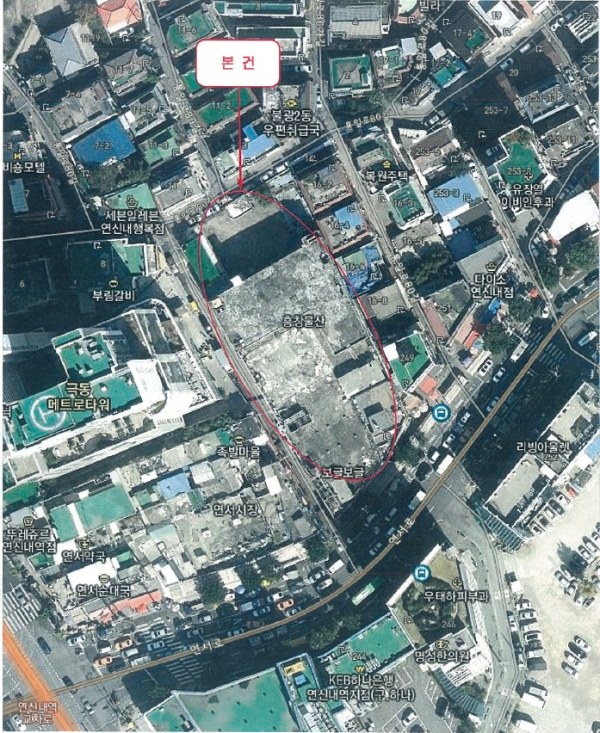 ▲암니스 소유, 불광동 소재의 부동산 항공 위치도