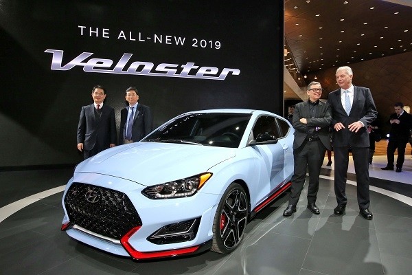 지난 15일(현지시각) 미국 디트로이트 코보 컨벤션 센터에서 열린 2018 북미 국제 오토쇼 현대자동차 언론 공개행사에서 월드 프리미어 ‘신형 벨로스터’.(사진=newsis)