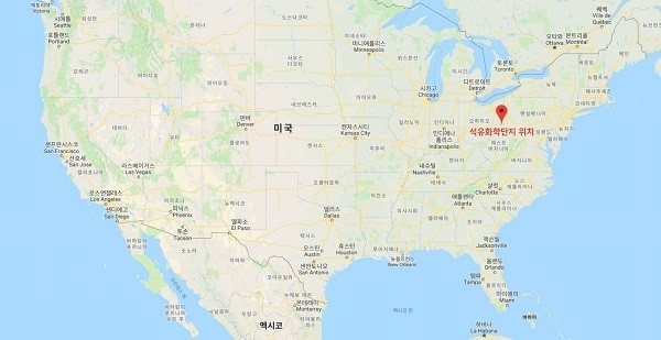 대림산업이 태국 PTT 글로벌 케미칼과 공동으로 사업개발을 추진하는 미국 석유화학단지 위치도.