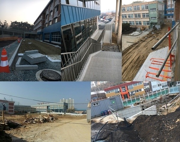 청원 글을 작성한 학생이 올린 공사장에 둘러쌓인 학교 현장.