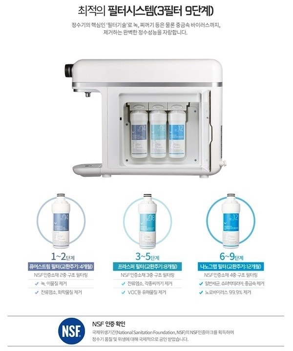 W정수기의 3단계 9필터 시스템 (사진=바디프랜드 홈페이지)