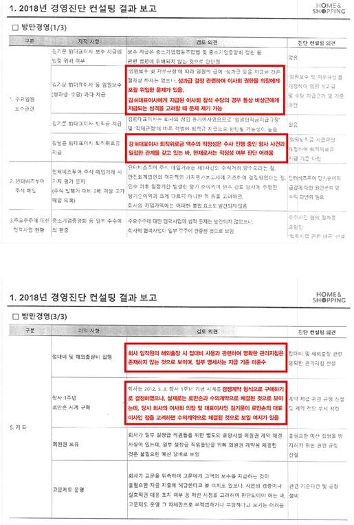 '2018년도 ㈜홈앤쇼핑 제8차 이사회' 보고 문건.(자료=박정 의원실 제공)