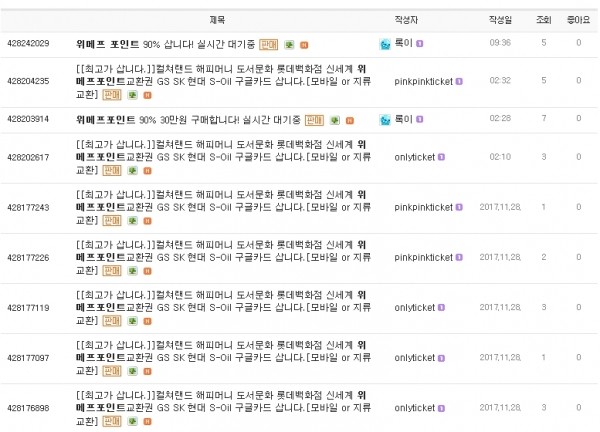 네이버 중고나라에는 "위메프 포인트를 구매하겠다"는 현금 '깡'거래가 성행하고 있다.