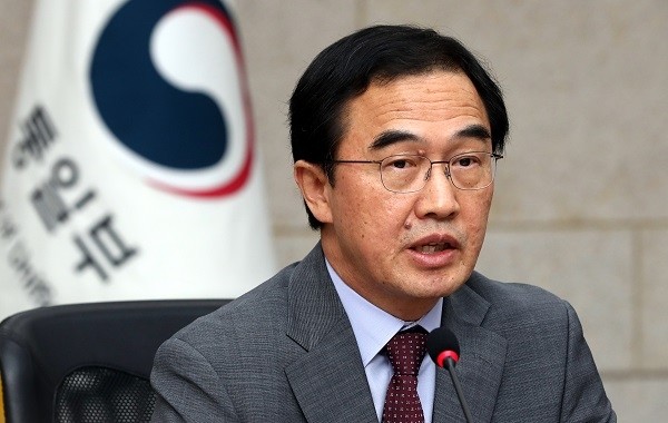 조명균 통일부 장관이 2일 서울 종로구 남북회담본부에서 기자간담를 하고 있다. (사진=newsis)